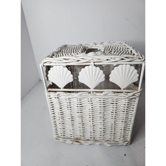 Vintage Wicker Seashell Tissue Box Cover Holder Square Nautical Cottagecore - Picture 4 of 9